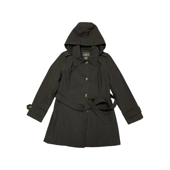 London Fog Black Single Breasted Trench Coat with Waist Belt and Hood-Medium - Picture 1 of 5
